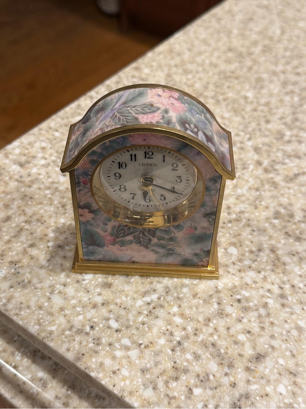 Vintage 1980’s Linden Floral Clock with Pink & Green Accents and Gold Trim